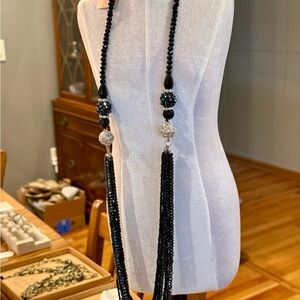 Elegant Black Beaded Necklace with Tassels